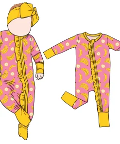 Wholesale Soft  Baby Girl Ruffle Romper Ruffle Zipper Long Sleeves Bamboo Sleepwear Pajamas for Kids Boy With Hat