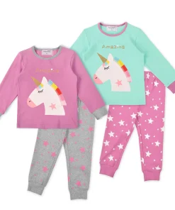 Kids Girls Animal Print Soft Breathable Cotton Spandex Knitted Plus Size Autumn Pajamas Set Embroidered Sleepwear