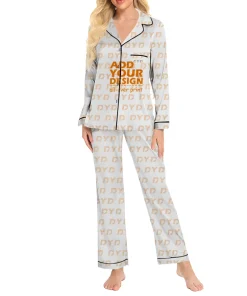 Print on Demand ButtonDesign Lce Silk Ladies Pajamas Suit Two Piece Pyjamas Set for Women