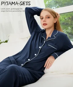 Bamboo Women Winter Pajamas Set for Women Comfy Lounge Set Button Down Sleepwear Long Sleeve Pj Set
