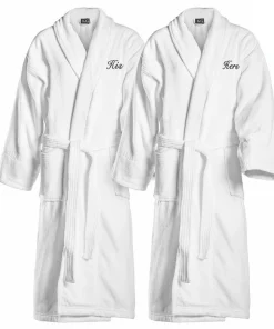 High Quality  Logo His Her Couple Bath Robe Luxury 100% Cotton Velour Spa Bathrobe for Men Women
