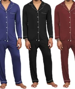 Logo Men's Modal Pajama Set Breathable and Comfortable Long Sleepwear Men