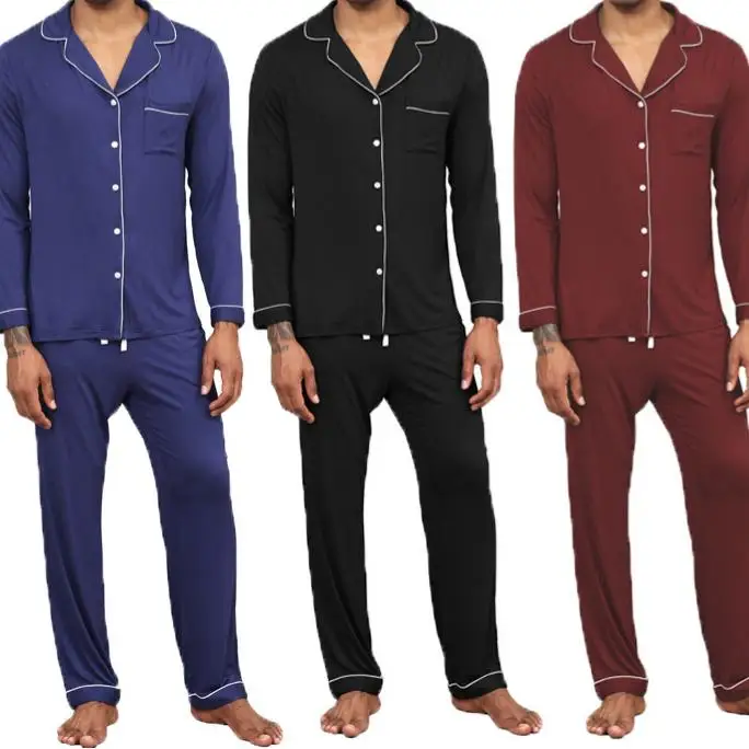 Logo Men's Modal Pajama Set Breathable and Comfortable Long Sleepwear Men