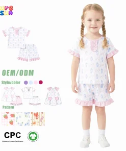 Puresun Eco-friendly Print Kid Sleepwear Sets Bamboo Viscose Girl Nightgown Ruffle 100% Organic Cotton  Girls Pajamas
