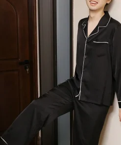 Ice Silk Casual Breathable Satin Long Sleeve Men's Pajamas