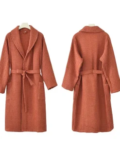 Hotel Cotton Waffle Bathrobe with  Logo, Thickened Super Absorbent Spa Robe, Luxury Unisex Sleep Robe