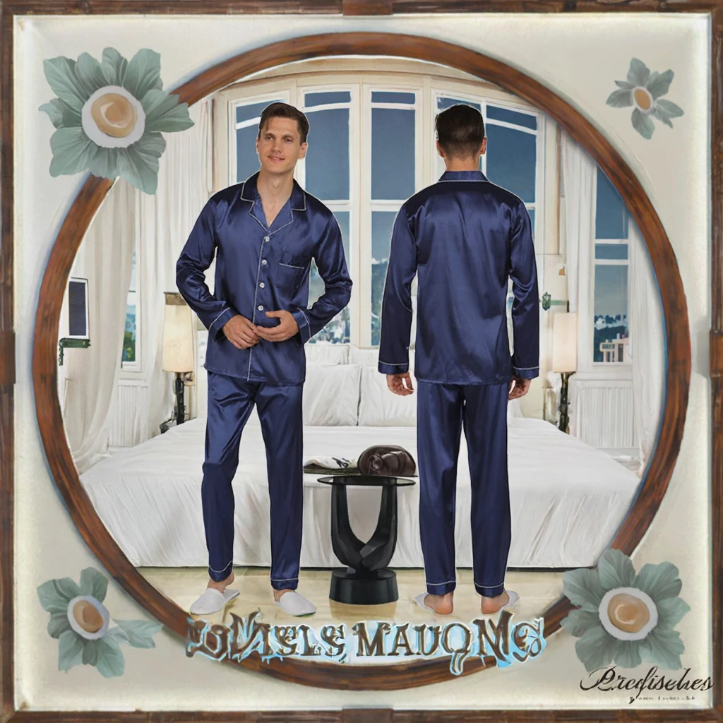 Luxury Satin Silk Men's Pajamas Sets 2pcs Fashion Pyjamas Suits with Long Sleeves for Adults Solid Satin Sleepwear - Image 3