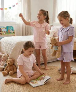 Personalized Baby Girls Pajamas Set  Embroidered Peter Pan Collar Sleepwear Summer Button-Down 2pcs Children Pyjamas