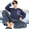 Foreign Trade Hot Selling Spring Autumn Casual Men's Knitted 100% Polyester Solid Pajamas Long Sleeves Loose Fit Quick Dry