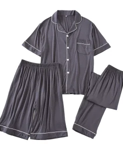 Hot Sale Pijama Men Clothes Sets Cotton Pajamas Short 2pc Pjs Button Sleepwear Pj Set Loungewear Men's Summer Pajamas