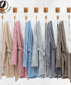 Best Soft Unisex Hotel Luxury Coral Fleece Bathrobe V-neck Plush Spa Robe Plus Size Quick Dry Machine-Washable