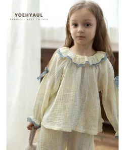 YOEHYAUL C2917 CE CPC Cotton Spring 2PCS Homewear Child Pajamas Set for Girls Kids Sleepwear Pajamas Manufacturers  Logo